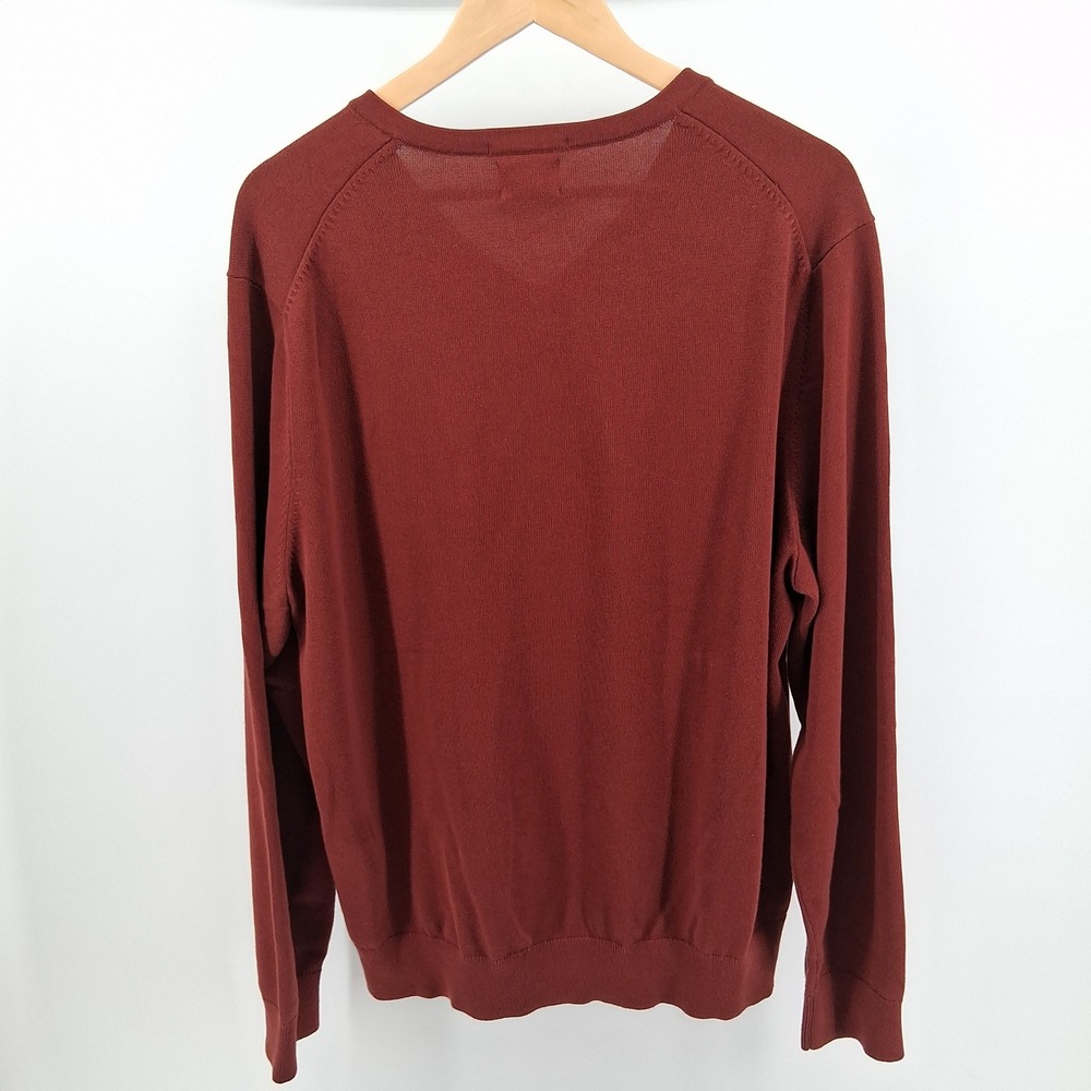 Lands' End Mens V Neck Sweater Cotton Blend Casual Burgundy Large Preppy Fall - Picture 7 of 9